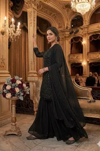 Black georgette embroidered palazzo set