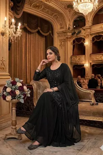 Black georgette embroidered palazzo set