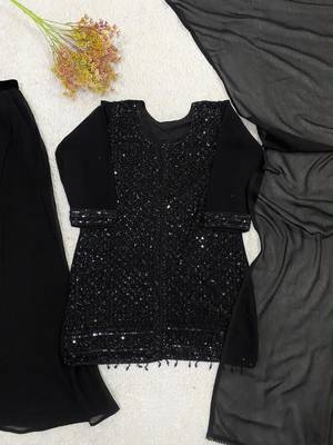 Black georgette embroidered palazzo set 4