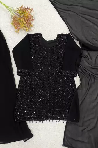 Black georgette embroidered palazzo set