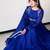 Royal-blue silk blend embroidered flared gown set