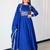 Royal-blue silk blend embroidered flared gown set