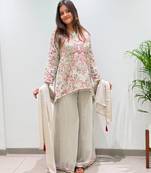 Off-white faux georgette embroidered palazzo set