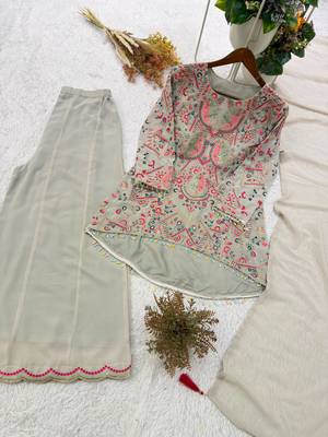 Off-white faux georgette embroidered palazzo set 4