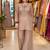 Beige silk blend embroidered palazzo set