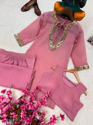 Onion-pink silk blend embroidered palazzo set 4