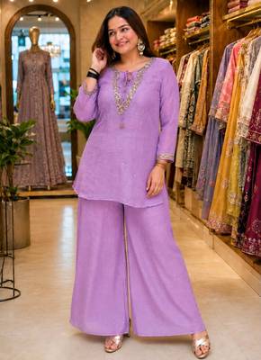 Lavender silk blend embroidered palazzo set 1