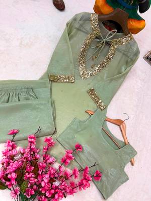 Light-green silk blend embroidered palazzo set 3