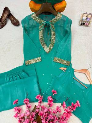 Sea-green silk blend embroidered palazzo set 4