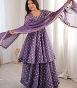 Purple silk blend woven anarkali set