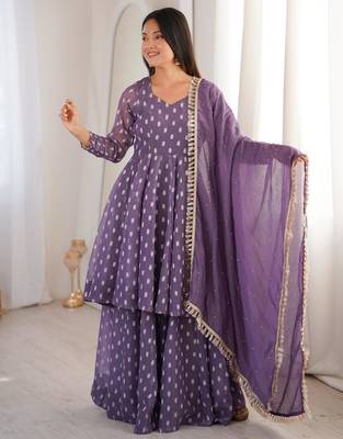 Purple silk blend woven anarkali set 2