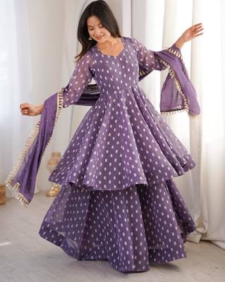 Purple silk blend woven anarkali set 3