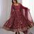 Maroon faux georgette embroidered flared gown set