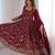 Maroon faux georgette embroidered flared gown set