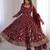 Maroon faux georgette embroidered flared gown set