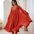 Orange faux georgette embroidered flared gown set