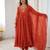 Orange faux georgette embroidered flared gown set