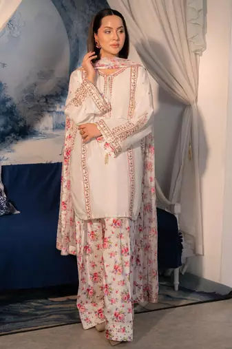 White crepe embroidered farshi salwar set