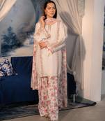 White crepe embroidered farshi salwar set