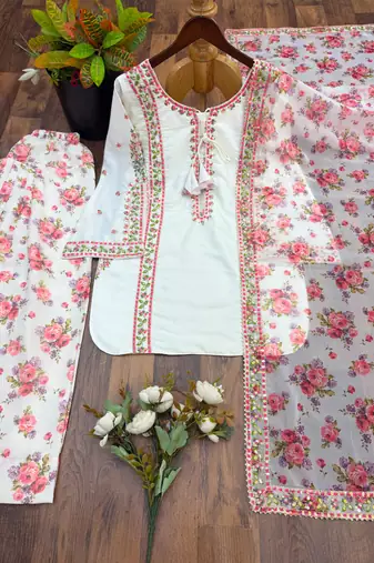 White crepe embroidered farshi salwar set