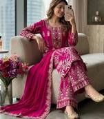 Rani-pink silk blend embroidered sharara set