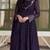 Dark-purple faux georgette embroidered flared gown set