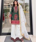 Dark-green cotton poly embroidered palazzo set
