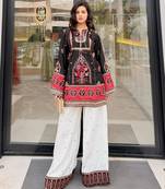 Black cotton poly embroidered palazzo set