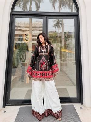 Black cotton poly embroidered palazzo set 2