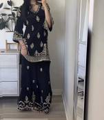 Black silk blend embroidered palazzo set