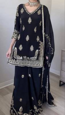 Black silk blend embroidered palazzo set 2