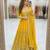 Yellow faux georgette embroidered flared gown set
