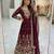 Maroon faux georgette embroidered flared gown set