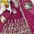 Maroon faux georgette embroidered flared gown set