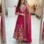Hot-pink faux georgette embroidered flared gown set
