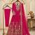 Hot-pink faux georgette embroidered flared gown set