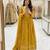 Dark-yellow faux georgette embroidered flared gown set