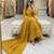 Dark-yellow faux georgette embroidered flared gown set