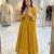 Dark-yellow faux georgette embroidered flared gown set