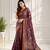 brown color kalamkari prints contrast pallu cotton blend saree
