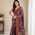 brown color kalamkari prints contrast pallu cotton blend saree