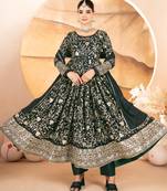 Dark-green georgette embroidered anarkali set