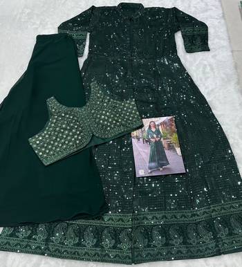 Dark-green faux georgette embroidered palazzo set 2