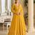 Yellow georgette embroidered flared gown set