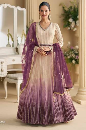 Multicolor georgette embroidered flared gown set