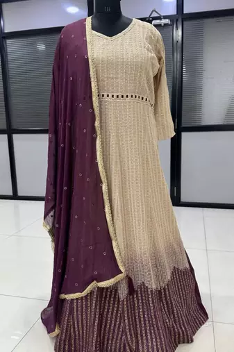 Multicolor georgette embroidered flared gown set
