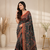 dark green color kalamkari prints contrast pallu cotton blend saree