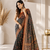 dark green color kalamkari prints contrast pallu cotton blend saree
