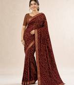 Wine bandhani print chiffon saree with unstitch blouse