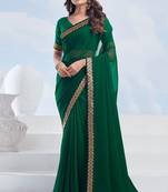 Green georgette designer border saree with unstitch blouse